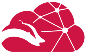 Logo featuring a badger inside a cloud with connection points depicting a network