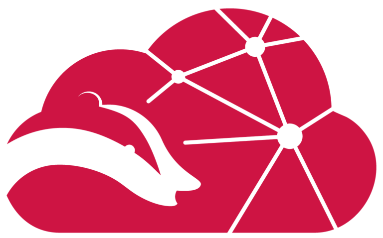 Logo featuring a badger inside a cloud with connection points depicting a network