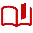 A red icon of an open book with a red bookmark placed between the pages.