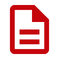 Red icon of a document on a white background. 