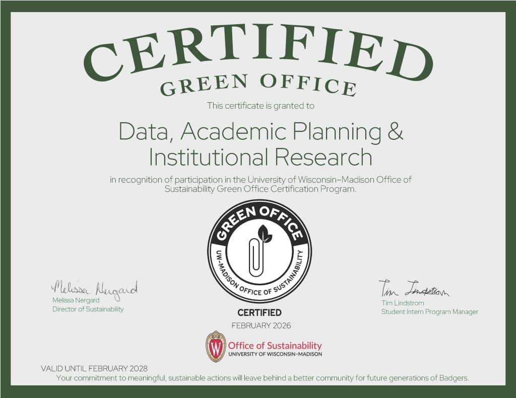 Certificate indicating DAPIR is a certified Green Office until 2028.