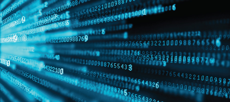Abstract digital data stream of glowing numbers